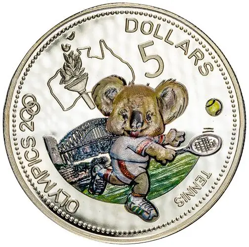 2000 Silver Proof $5 coin Tennis Olympic Games with Cert and Box - Solomon Islands - Pre-Owned reverse