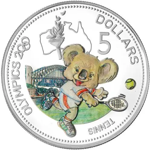 2000 Solomon Islands 'Tennis Olympic Games' $5 Silver Proof coin - Pre-Owned reverse