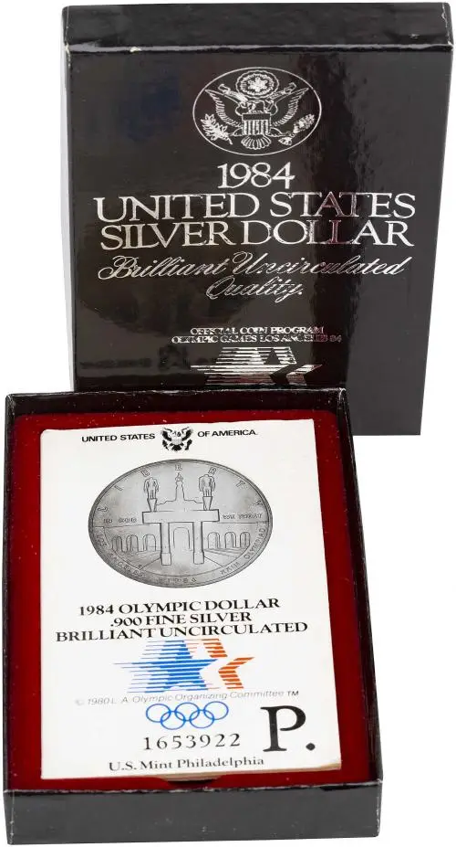 1984 Silver BU 1984 Olympics 1 Dollar Coin Single United States of America Philadelphia Mint in box