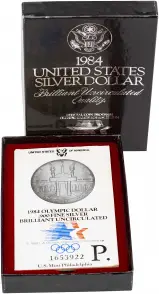 1984 Silver BU 1984 Olympics 1 Dollar Coin Single United States of America Philadelphia Mint in box