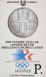1984 Silver BU 1984 Olympics 1 Dollar Coin Single United States of America Philadelphia Mint rev in card