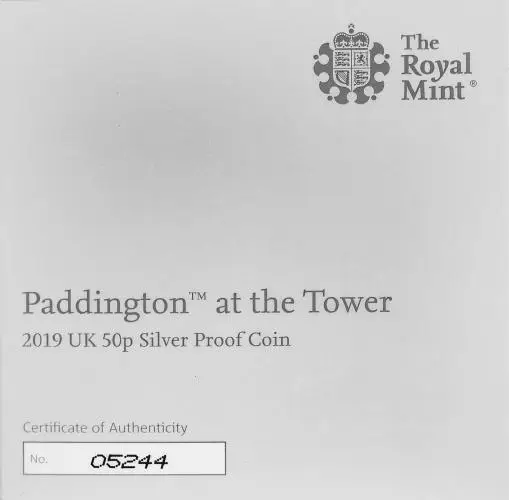Cert 2019 Paddington Bear - Tower of London Silver Proof 50p	