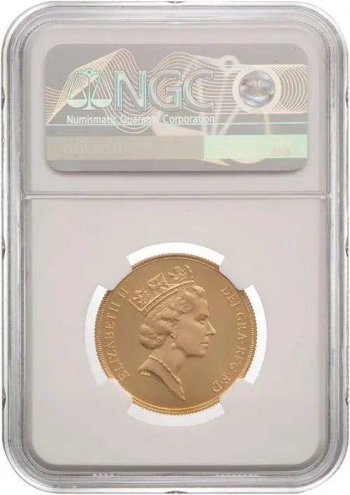 1988 Gold Proof Double Sovereign Elizabeth II Coin Graded PF-70 obverse
