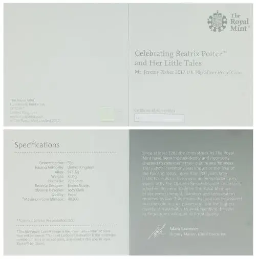 2017 Beatrix Potter World In Black Presentation Box Silver certificate