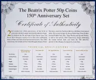 2016 Base Metal BU Beatrix Potter 150th Anniversary  50 Pence  Coin Sets United Kingdom The Royal Mint 5 Coins Certificate