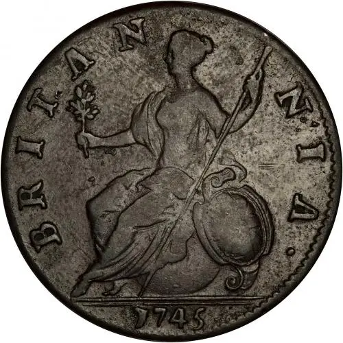 1745 George II Copper Graded Halfpenny Britannia Reverse