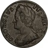 Obverse of 1745 George II Copper Graded Halfpenny Portrait Obverse 