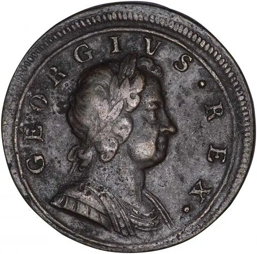 Obverse 1721 George I Copper Graded Halfpenny