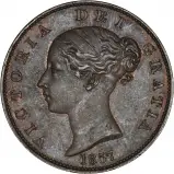 Obverse of 1857 Victoria Copper Graded Halfpenny