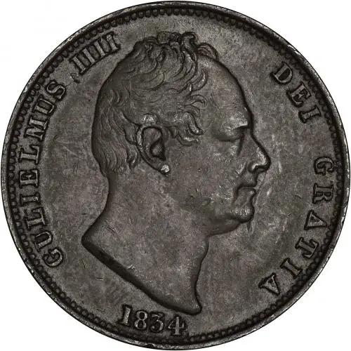 Obverse 1834 Copper Graded William IV Halfpenny