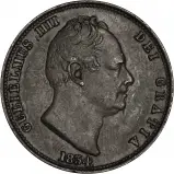 Obverse 1834 Copper Graded William IV Halfpenny