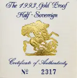 1993 Gold Proof Half Sovereign Elizabeth II  Coin Single United Kingdom coa