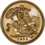 1993 Gold Proof Half Sovereign Elizabeth II  Coin Single United Kingdom reverse