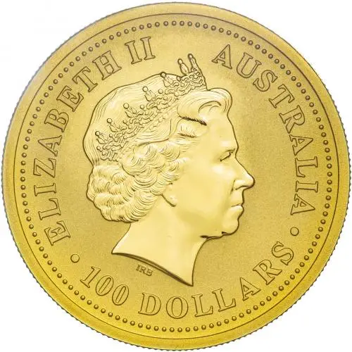 2007 Gold Bullion Ungraded 1 Ounce Lunar Year of the Pig Coloured Coin Single Australia Perth Mint Obverse