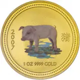 2007 Coloured Year of the Pig Perth Mint Lunar 1 oz Gold Bullion Coin