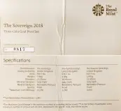 2018 Gold Proof Elizabeth II Sovereign 3 Coin Set Without Outer Box with certificate