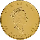 1992 Gold Bullion Ungraded 1 Ounce Maple  Coin Single Canada Royal Canadian Mint Obverse