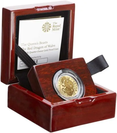 2018 Gold Proof 0.25 Ounce Queen's Beasts Red Dragon of Wales  Coin Single United Kingdom The Royal Mint side view