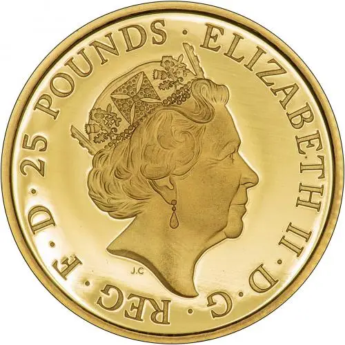 Obverse of 2017 0.25 oz Gold Proof Queen's Beasts Lion of England 