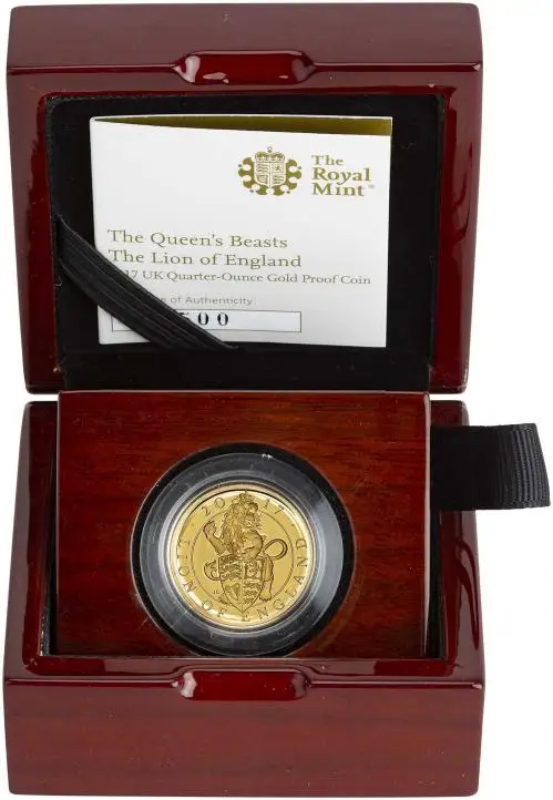 Presentation Box 2017 0.25 oz Gold Proof Queen's Beasts Lion of England 