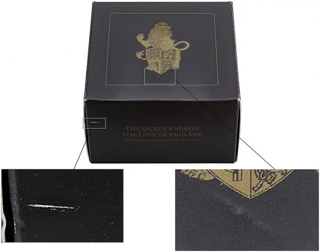 Presentation Box 2017 0.25 oz Gold Proof Queen's Beasts Lion of England Damaged Cardboard Box Image