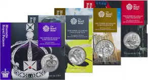 2019 B.U £5 The Tower of London - 4 Coin Bundle