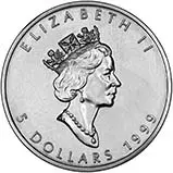 1999 1 oz Silver Coin Maple Bullion 23135