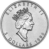 1998 1 oz Silver Coin Maple Bullion 25191