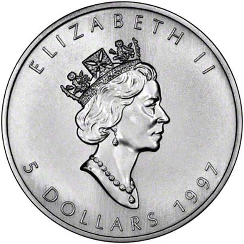 貨幣 1997 1 oz silver maple leaf 1997 Silver Maple Leaf Canada 1 oz .999 Silver - Key Date