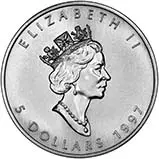 1997 1 oz Silver Coin Maple Bullion 23582