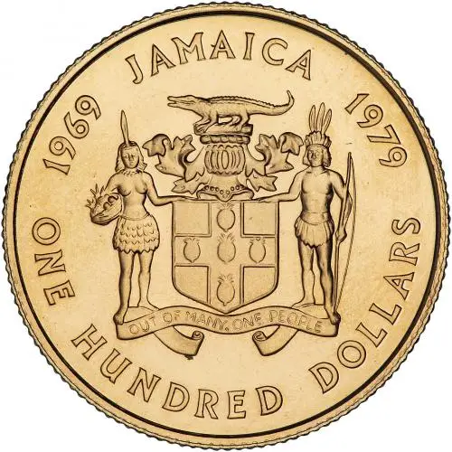 Jamaica 1979 Gold Proof $100 Coin reverse