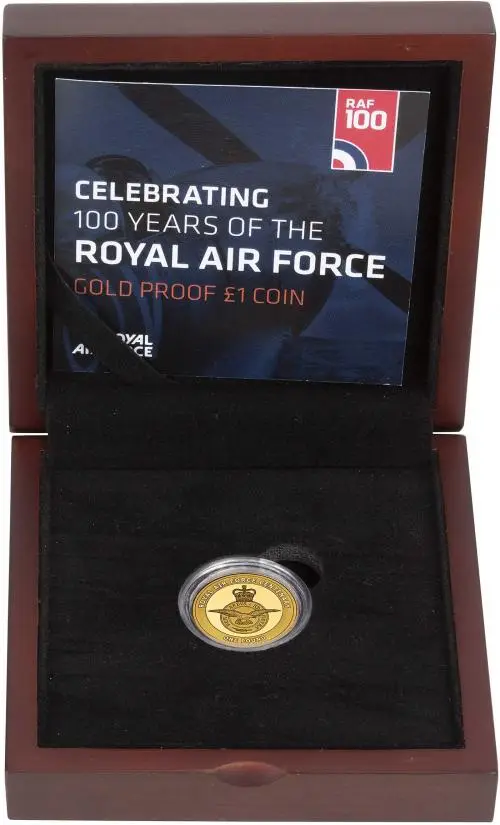 2018 Gold Proof RAF Centenary Badge £1  Coin With Box with Cert Guernsey The Royal Mint in box