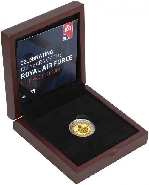2018 Gold Proof RAF Centenary Badge £1  Coin With Box with Cert Guernsey The Royal Mint side view
