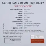 2018 Gold Proof RAF Centenary Badge £1  Coin With Box with Cert Guernsey The Royal Mint specs