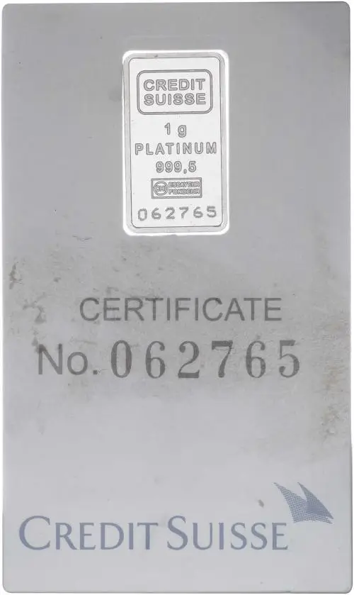 Platinum 1 Gram Our Choice  Bar Single Switzerland Credit Suisse obverse