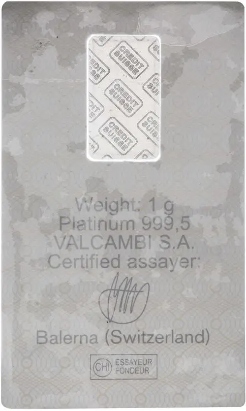 Platinum 1 Gram Our Choice  Bar Single Switzerland Credit Suisse reverse