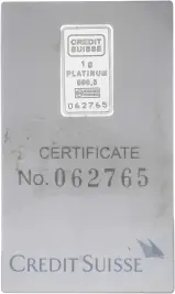 Credit Suisse Platinum 1g Bullion Bar - Pre-Owned