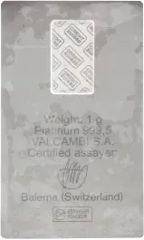 Platinum 1 Gram Our Choice  Bar Single Switzerland Credit Suisse reverse