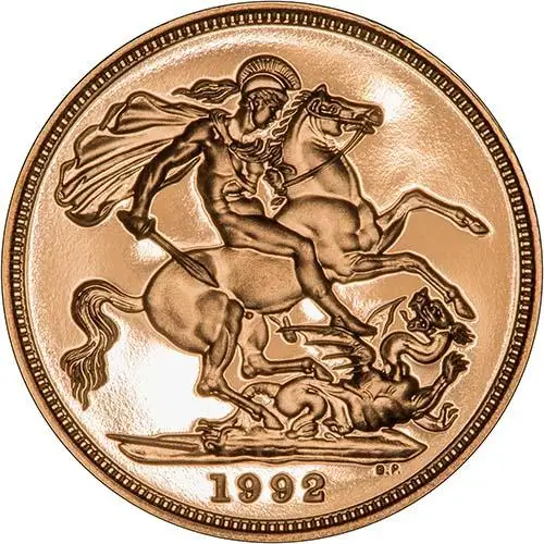 1992 Gold Full Sovereign Elizabeth II Proof w/o Cert Reverse