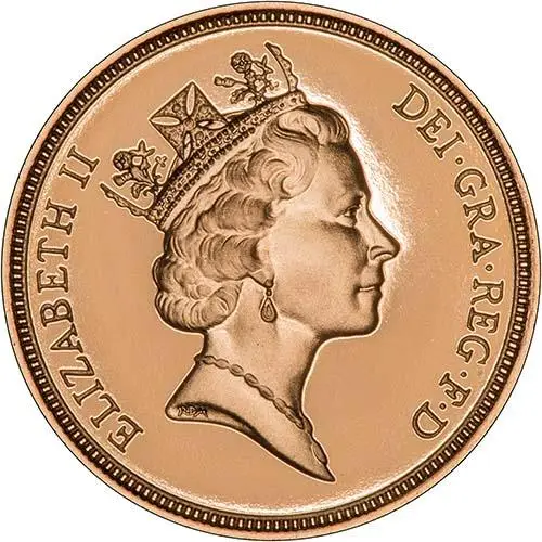 1992 Gold Full Sovereign Elizabeth II Proof w/o Cert Obverse
