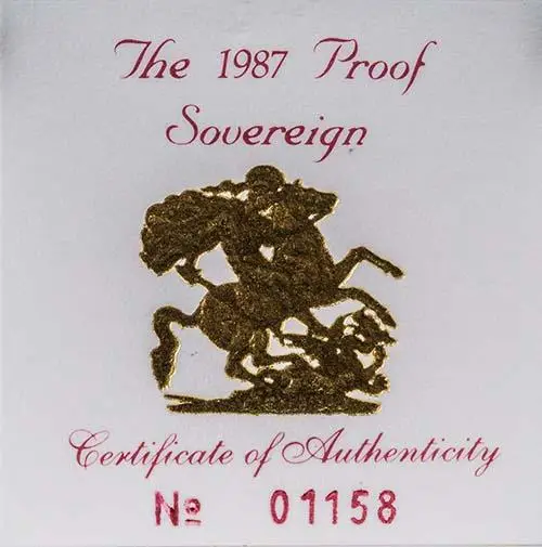 1987 Gold Full Sovereign Elizabeth II Proof 21075
