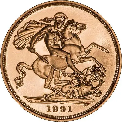 1991 Gold Full Sovereign Elizabeth II Proof Reverse