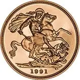 1991 Gold Full Sovereign Elizabeth II Proof Reverse