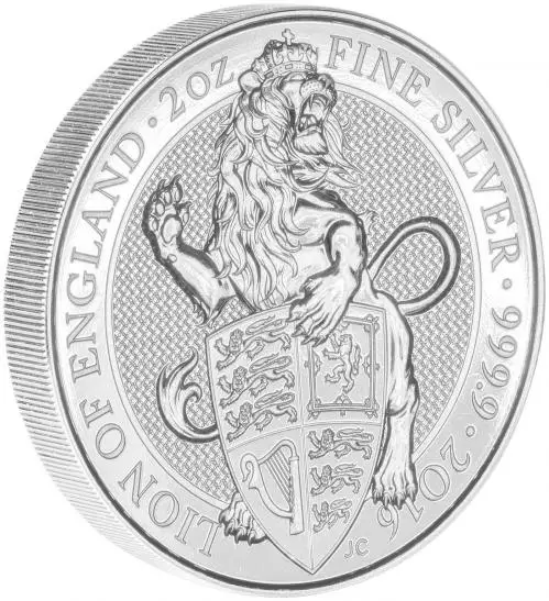 Side View 2016 2 oz Silver Coin Queen's Beasts Lion of England Bullion