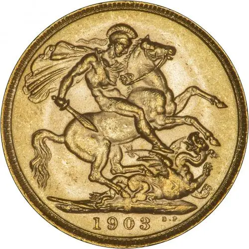 1903 gold full sovereign st george and the dragon by benedetto pistrucci 