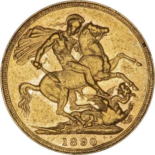 1890 gold sovereign coin obverse design victoria jubilee portrait VF very fine