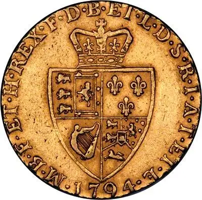 1794 Gold Spade Guinea Reverse Featuring the Crowned Spade Shaped Shield Design