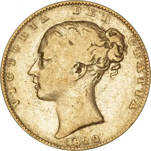 1842 Gold Full Sovereign Queen Victoria Young Portrait Head Shield Obverse gFair