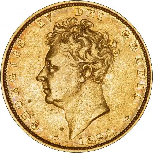 1826 Gold Sovereign Crowned Shield of the Royal Arms George IV Obverse graded aVF 