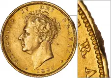 1826 Damaged Gold  Sovereign George IV Coin Single - Graded aVF gVF obverse with overlay showing damage